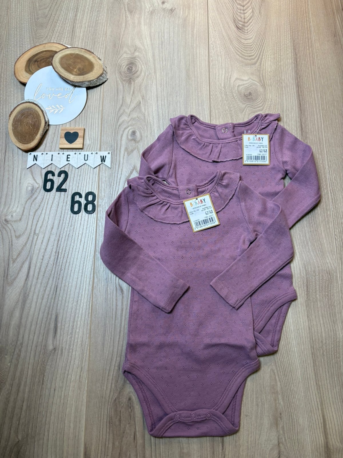 Baby meisje Wibra 2x rib lange mouw romper paars maat 62/68, Ophalen of Verzenden, Nieuw, Meisje, Nacht- of Onderkleding