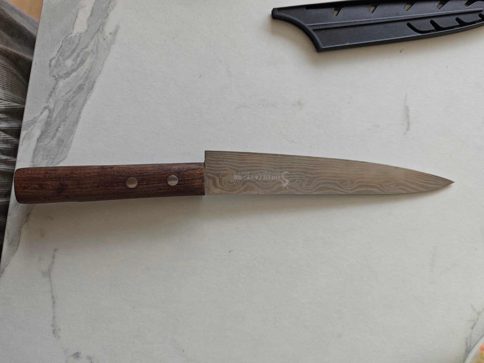 Damascus Keukenmes met Houten Handvat, Verzenden, Los bestek, Keukenmes, Zo goed als nieuw