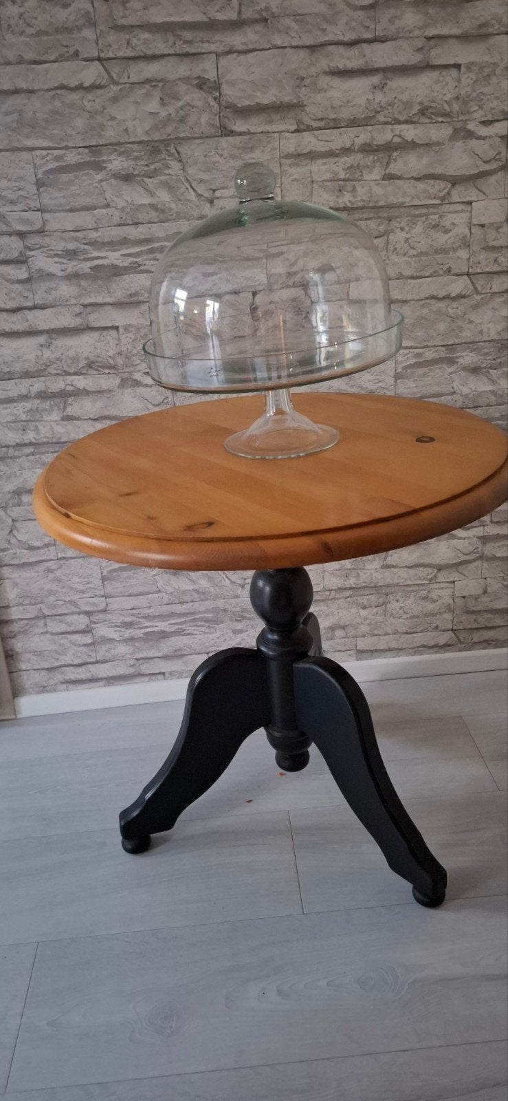 bijzettafel salontafel grenenhout houtskleur zwarte bolpoot, Gebruikt, Rond, Landelijke, Hout