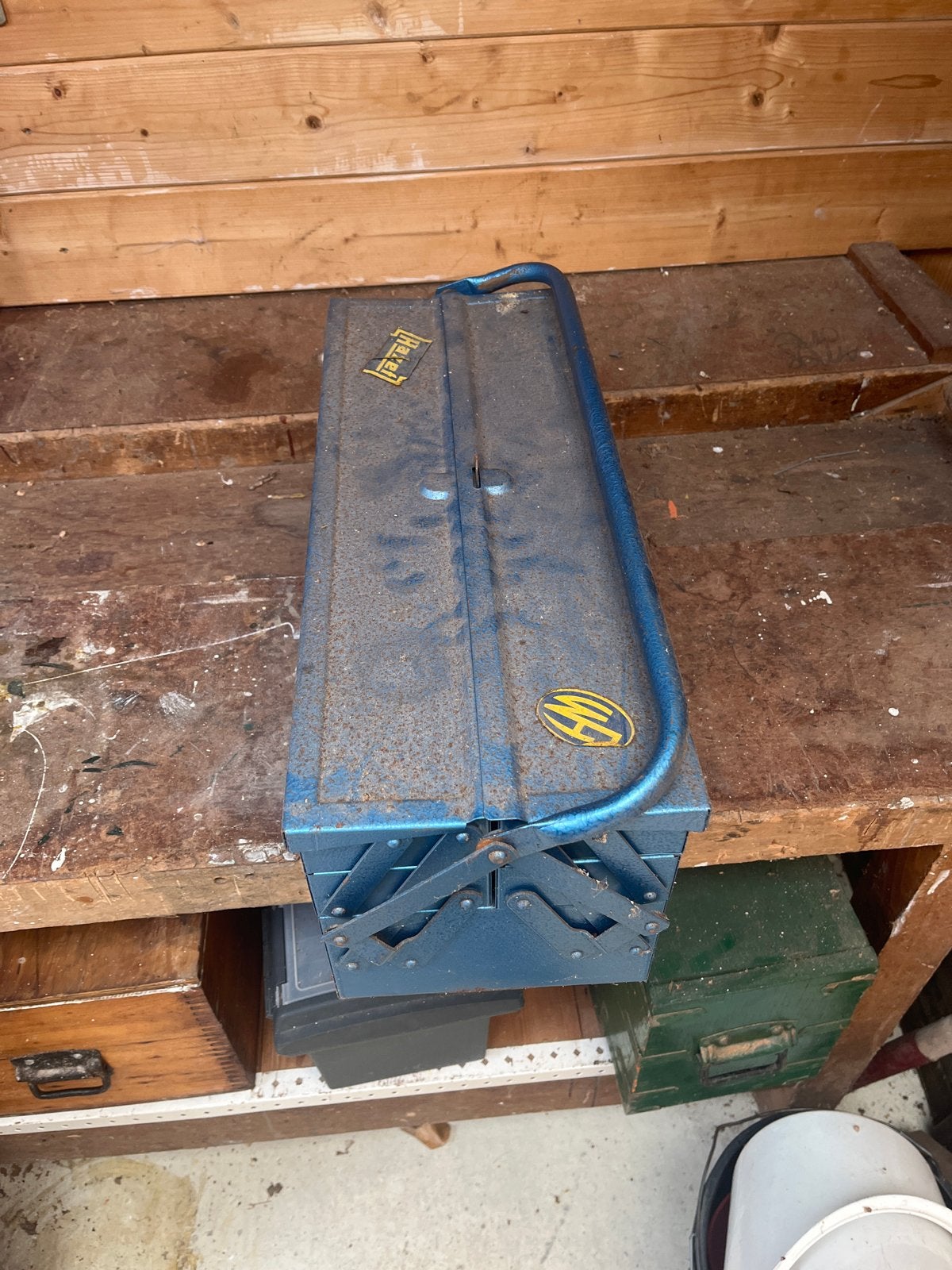 Vintage metalen gereedschapskist - Blauw, Ophalen, Gebruikt