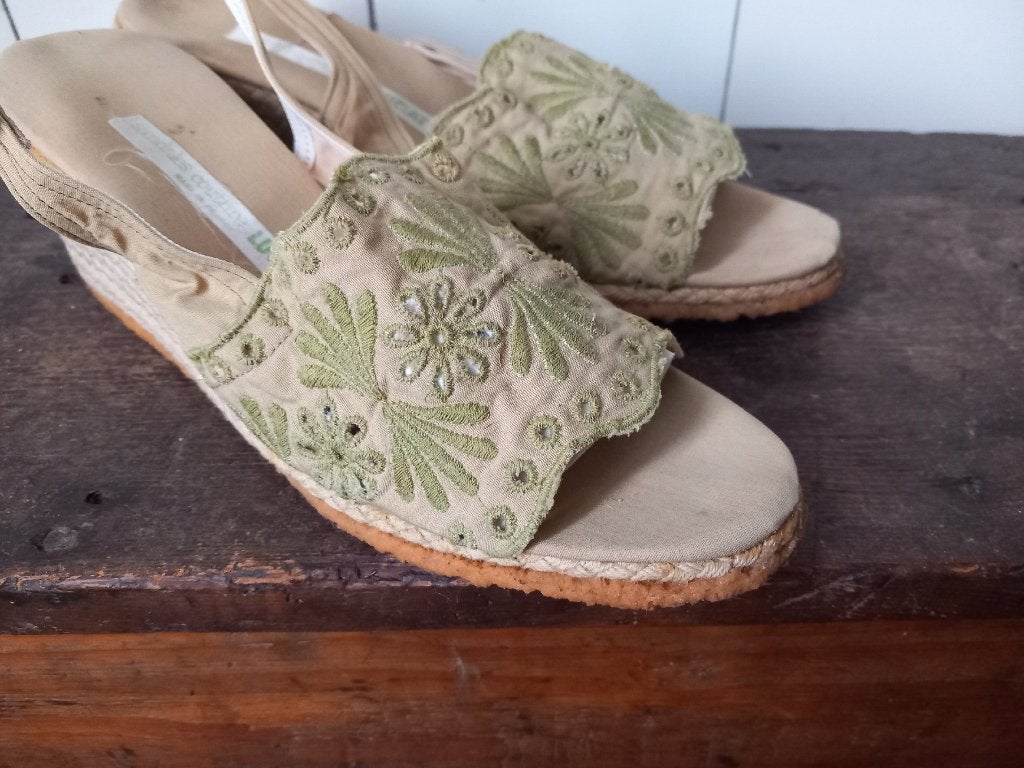 vintage schoenen boho zomer espradille sleehak 40 Frankrijk, Ophalen of Verzenden, Zo goed als nieuw, Overige typen