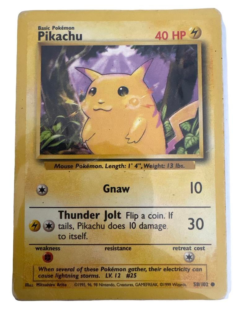 Pikachu Pokémon Kaart 58/102 Base Set 1999 Wizards, Ophalen of Verzenden, Gebruikt, Losse kaart
