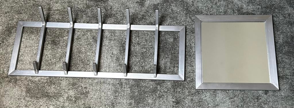 RVS kapstok (90 cm) met bijpassende spiegel (40x40 cm), Gebruikt, Minder dan 100 cm, Metaal, Ophalen