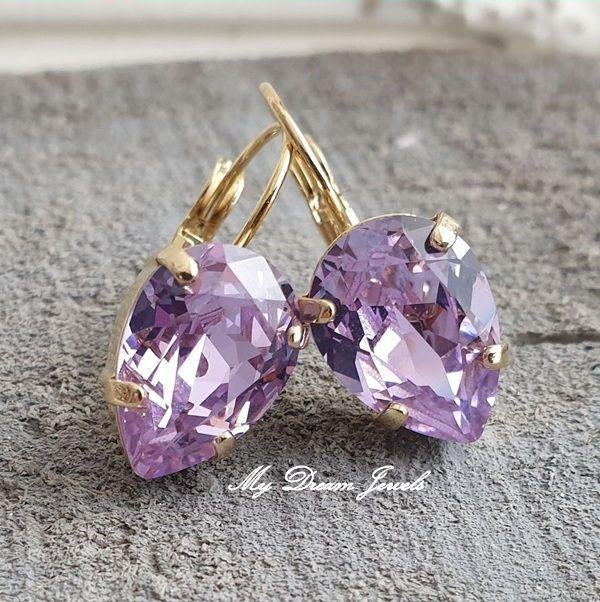 Oorbellen Becca met Swarovski Druppel "Violet", Met kristal, Overige materialen, Hangers, Verzenden