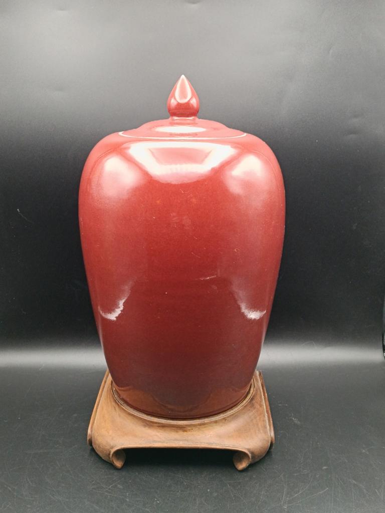 Chinese Ossenbloed Sang-de-Boeuf Dekselvaas Gemberpot 31cmH, Ophalen of Verzenden