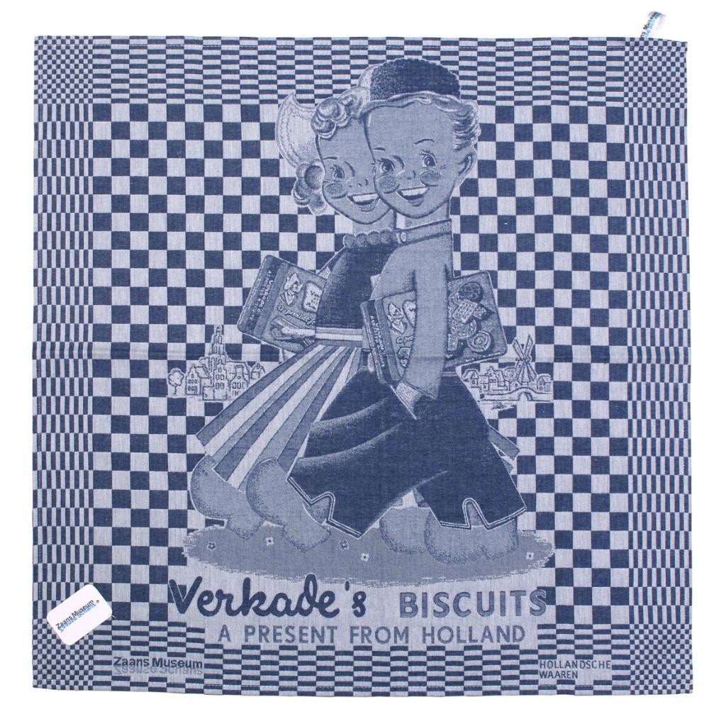 Nieuw, Theedoek van de Koekjes van Verkade, 100% katoen, Saturnusstraat 105, 2516 AH Den Haag, Hollandsche Waaren, Blauw, Nieuw