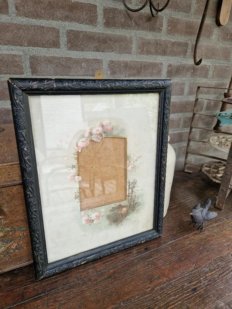 brocante houten fotolijst met passe partout, Ophalen of Verzenden