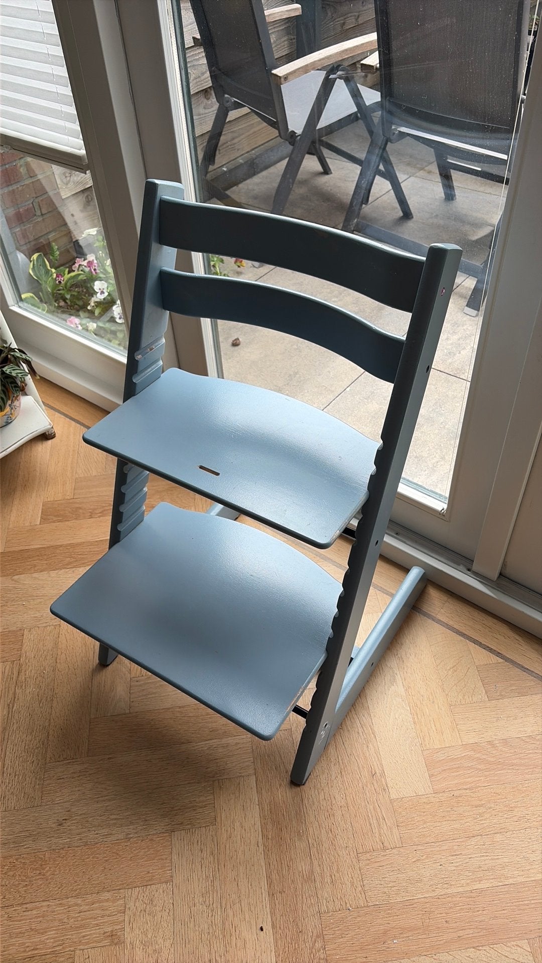 Stokke Tripp Trapp meegroeistoel in blauw, Ophalen, Gebruikt, Meegroeistoel, Aanschuifbaar