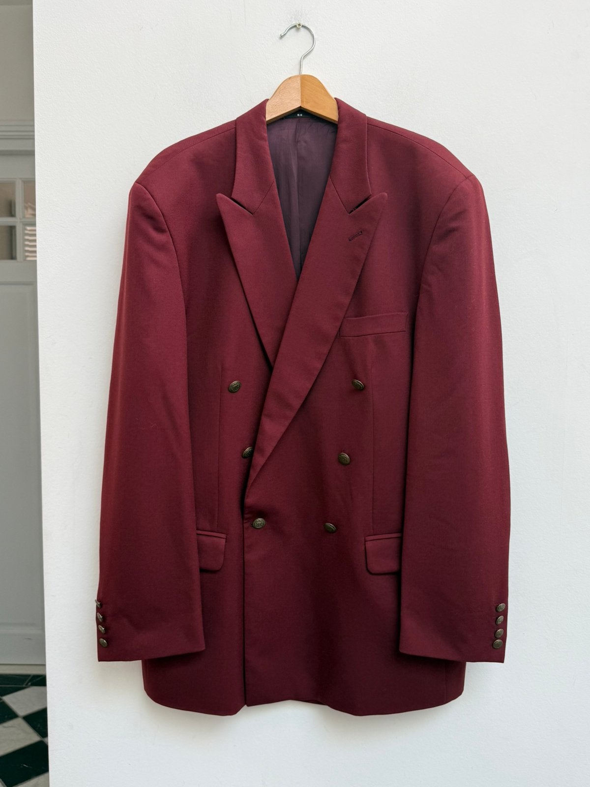 Aspen & Court bordeauxrode wollen blazer, dubbelrij, maat 50, Ophalen of Verzenden, Zo goed als nieuw, Maat 52/54 (L), Rood