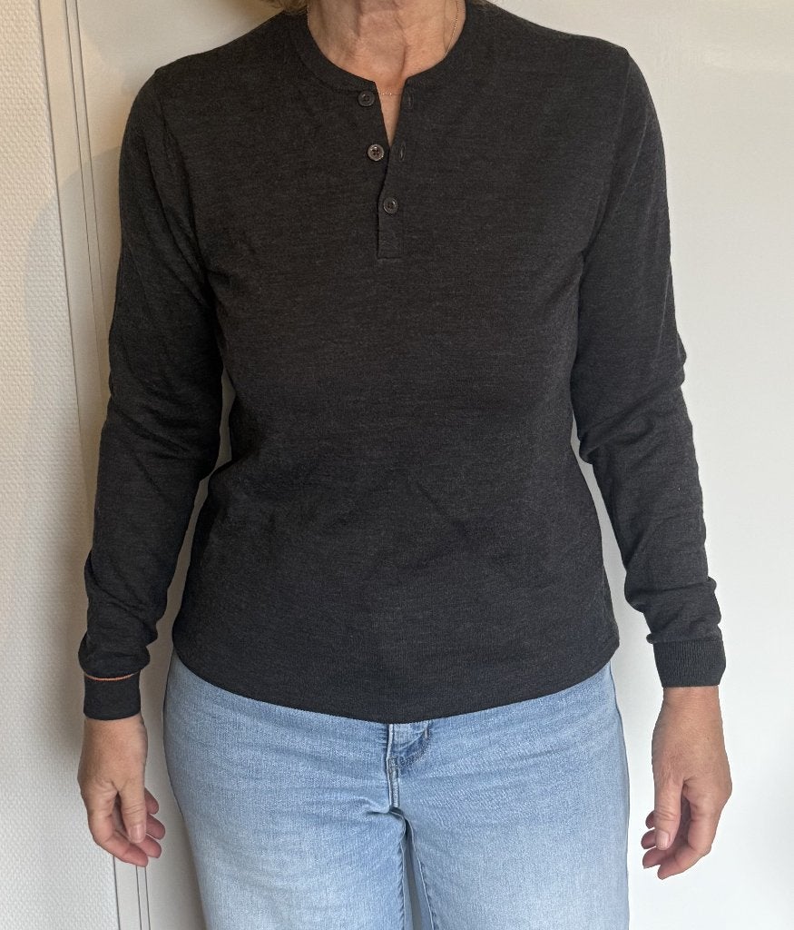 Joe Merino Henley (trui met knopenhals)- Antraciet - Maat S, Joe Merino, Ophalen of Verzenden, Zo goed als nieuw, Grijs