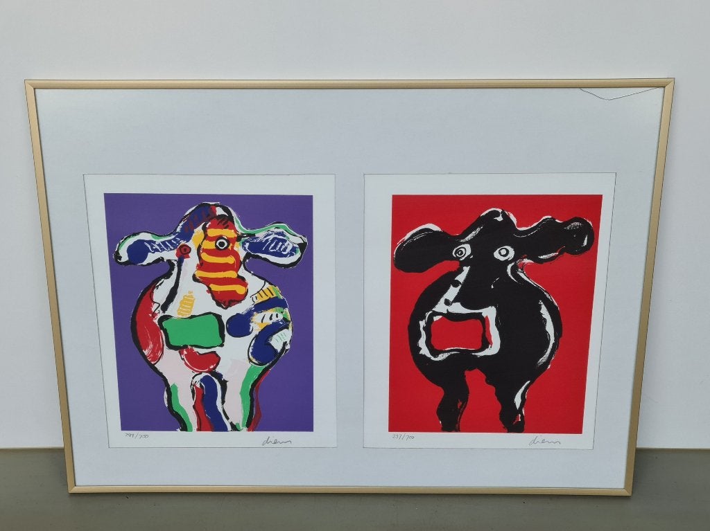 Peter Diem zeefdruk tweeluik paar zeefdrukken cows 51x71 cm, Gelimiteerde oplage, Ophalen of Verzenden, Dieren en Natuur, Lithografie