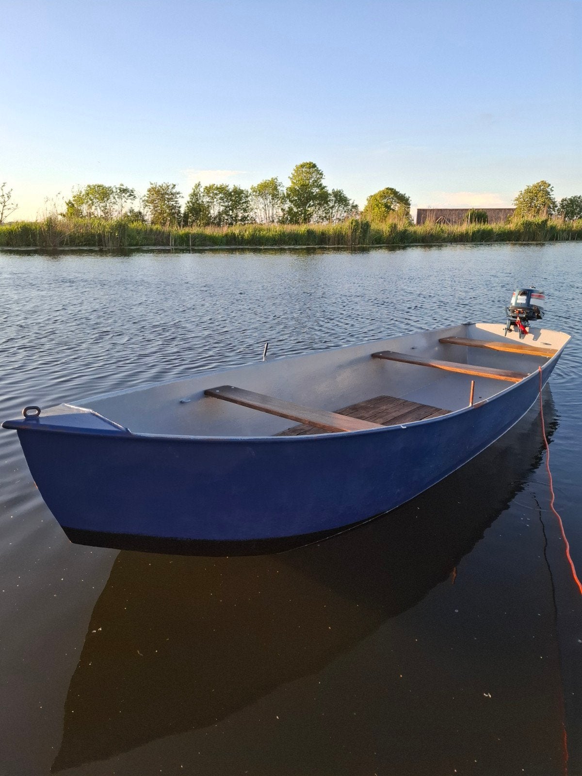grachtenboot tourboot stalen boot met buitenboordmotor., Watersport en Boten, Ophalen, Zo goed als nieuw