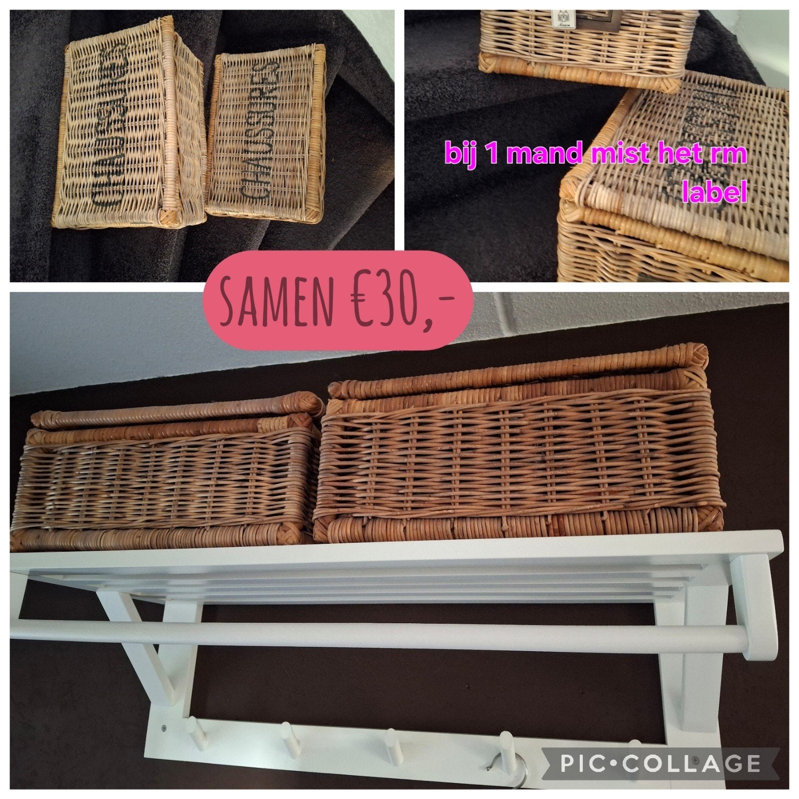 Rotan manden van riviera maison, Ophalen, Gebruikt, Rond, Riet