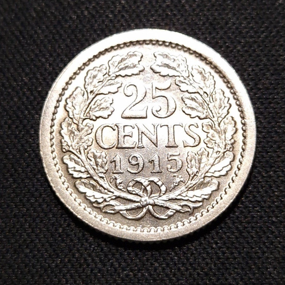 25 cent 1915, Postzegels en Munten, Verzenden, Zilver, 25 cent, Koningin Wilhelmina