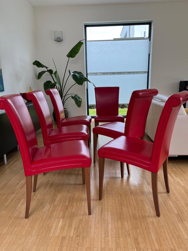 Poltrona Frau eetkamerstoelen 6 stuks Rood leer, Ophalen, Leer, Zo goed als nieuw, Vijf, Zes of meer stoelen