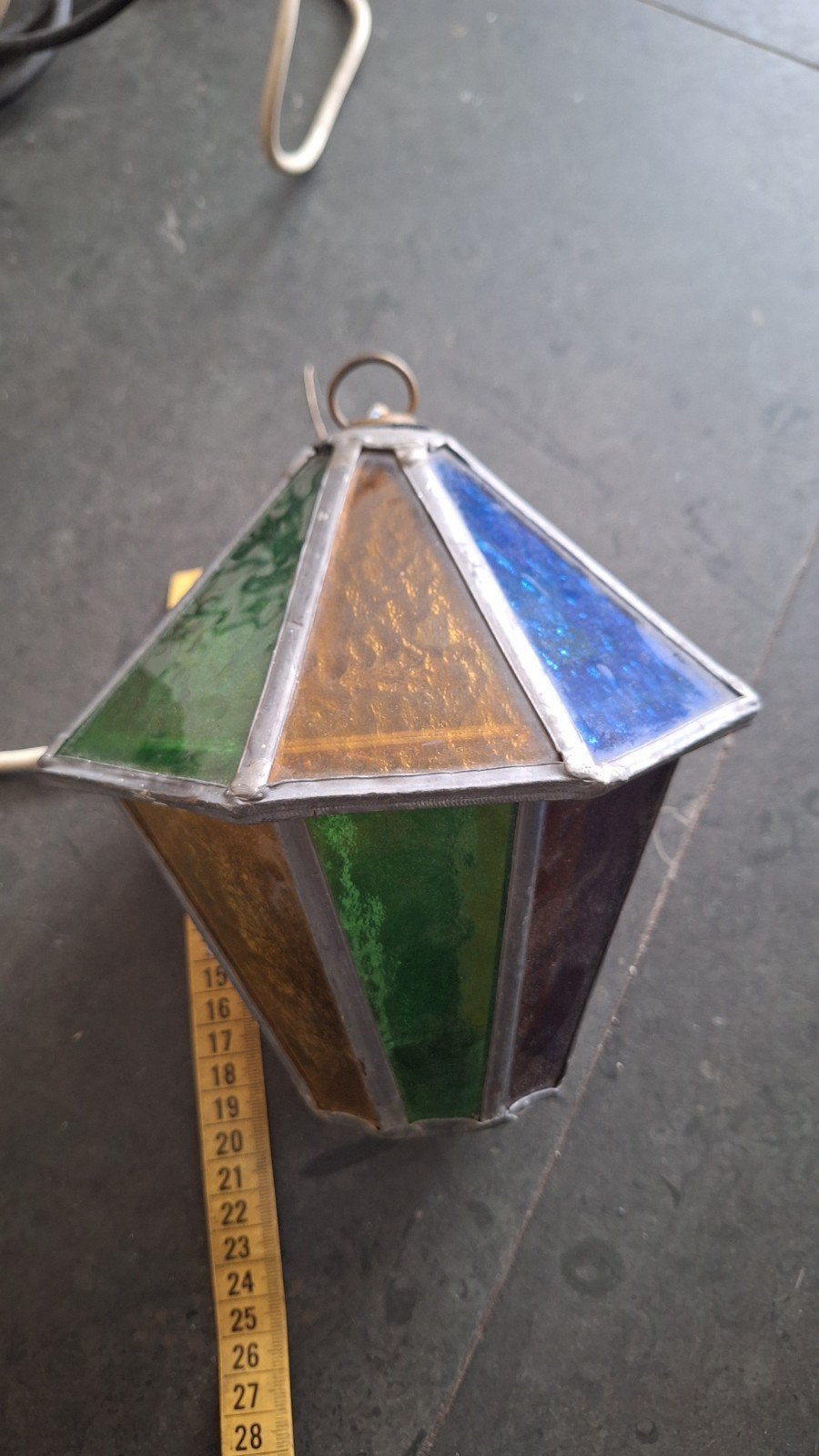 Vintage Tiffany Stijl Hanglamp - Gekleurd Glas, Ophalen of Verzenden