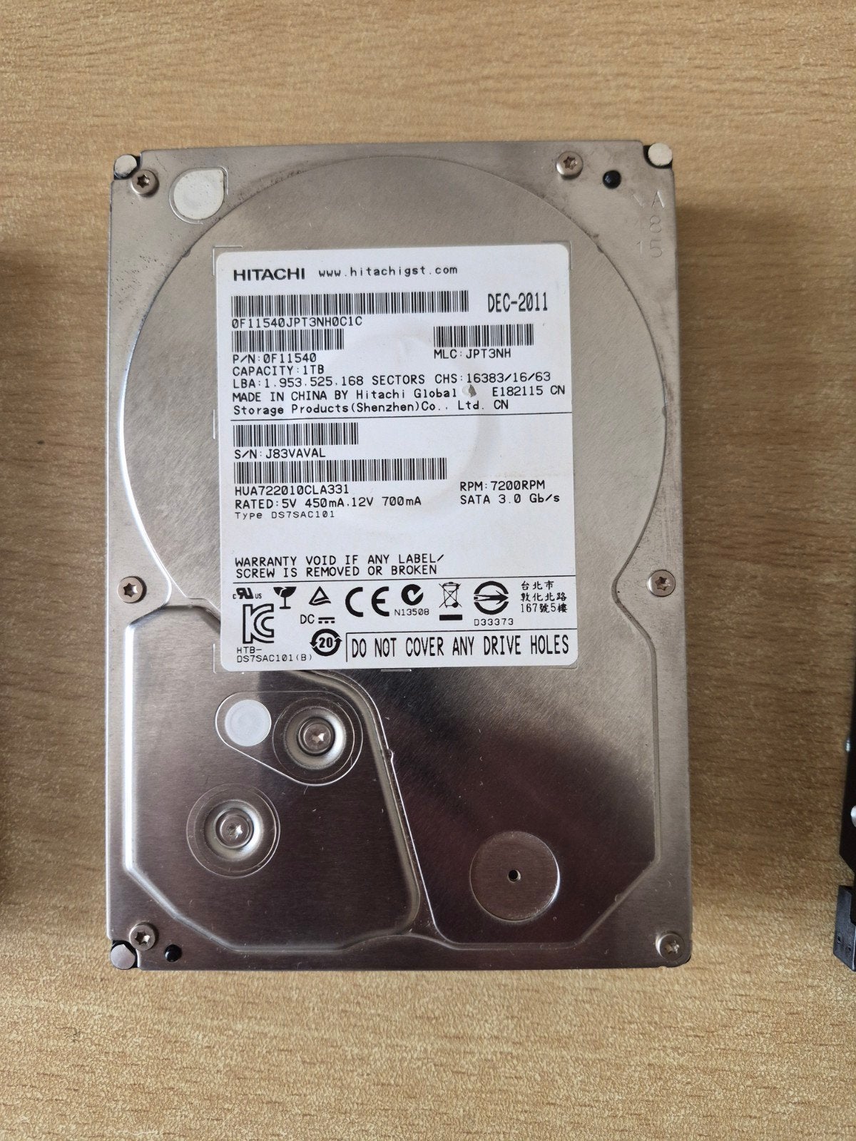 Hitachi 1TB HDD SATA 3.0 Gb/s 7200RPM, Computers en Software, Intern, Gebruikt, Server, Ophalen of Verzenden