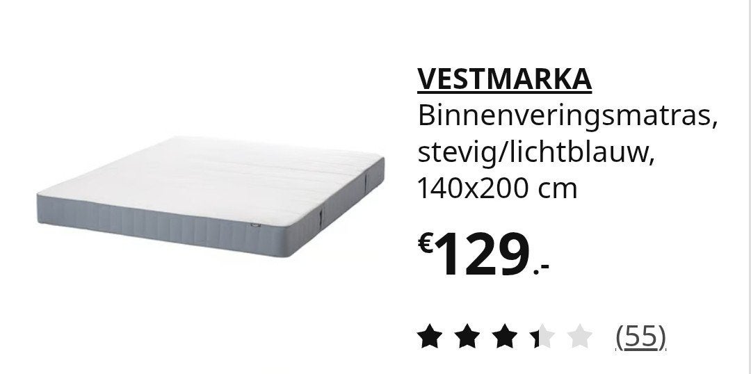 Zo goed als nieuwe binnenveringsmatras 140x200 cm, Ophalen, Tweepersoons, 140 cm, Zo goed als nieuw