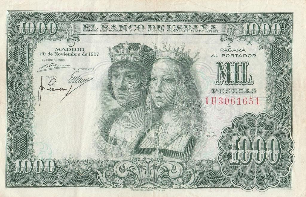 1000 PESETAS  ESPANA 29.11.1957 MADRID, Postzegels en Munten, Bankbiljetten | Europa | Niet-Eurobiljetten, Ophalen of Verzenden