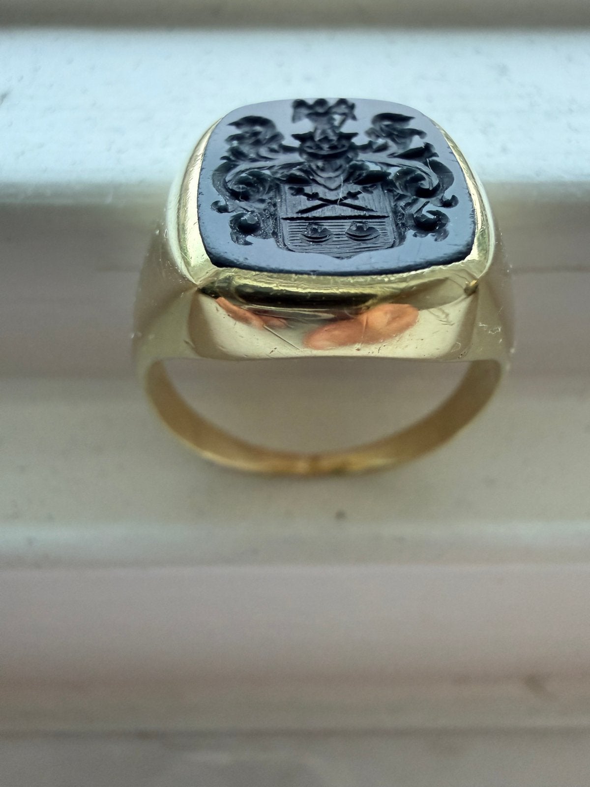 Zegelring, Familiewapen, 14K, Antiek, Sieraden, Tassen en Uiterlijk, Ringen, Gebruikt, 19 tot 20, Ophalen of Verzenden, Dame of Heer