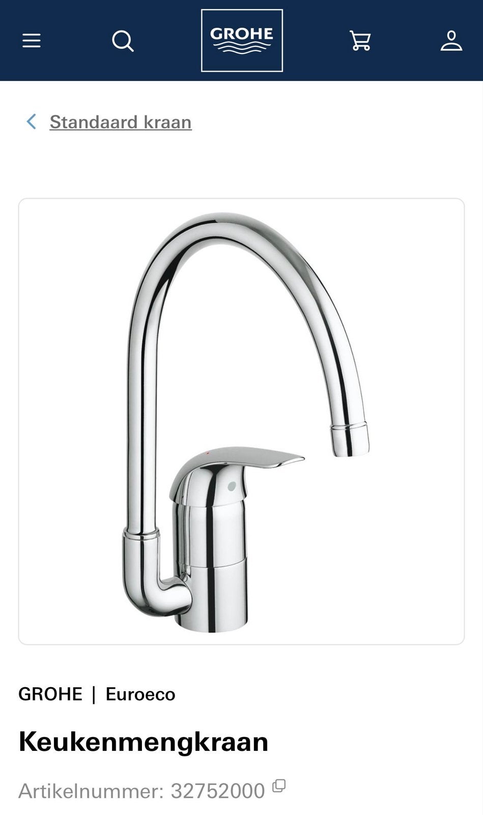 Grohe Euroeco Keukenmengkraan - Nieuw in doos, Ophalen, Nieuw, Chroom, Kraan
