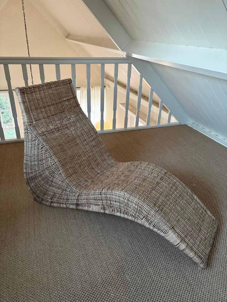 Vintage IKEA rieten ligstoel, Huis en Inrichting, Ophalen, Gebruikt, Overige kleuren, Riet of Rotan
