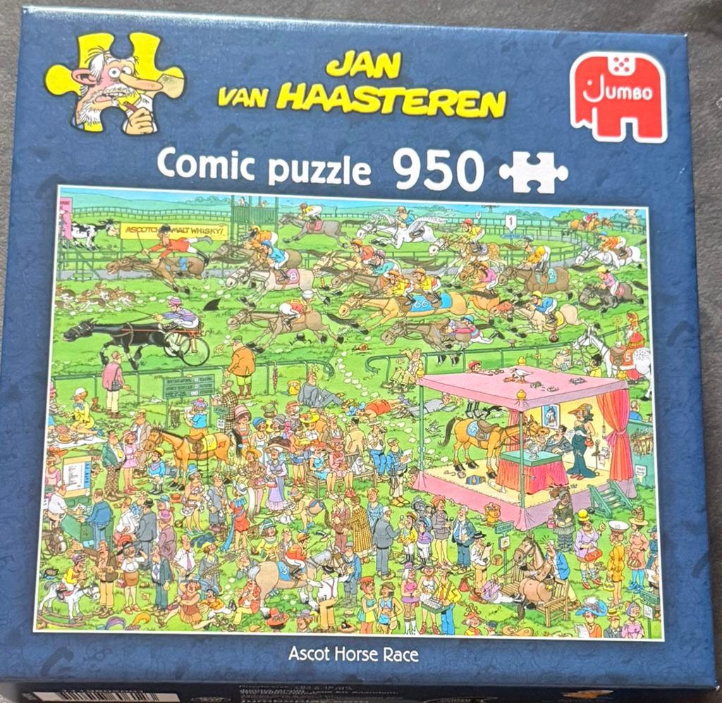 Jan van Haasteren puzzel Ascot paarden race 950 stukjes, Ophalen of Verzenden, 500 t/m 1500 stukjes, Zo goed als nieuw