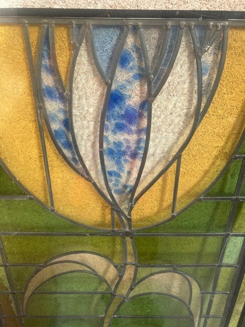 Jugendstil twee stuks glas in lood ramen, Ophalen, Gevelraam of Ruit, Minder dan 80 cm, 160 cm of meer