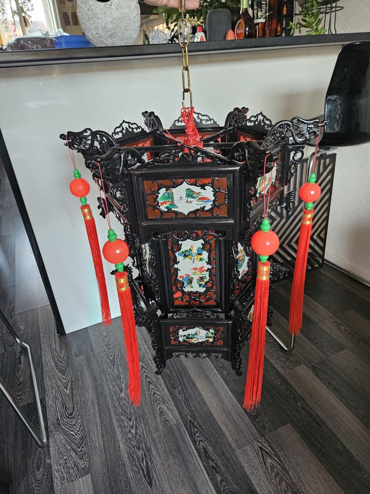 Chinese hanglamp met verlichting kunststof/plastic, Ophalen, Kunststof