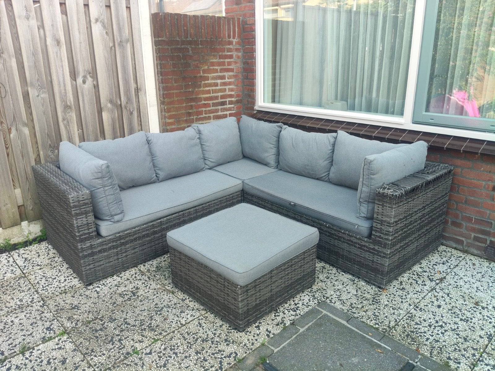 Loungeset inclusief kussens en afdekhoes, Tuin en Terras, Ophalen, Gebruikt, Bank