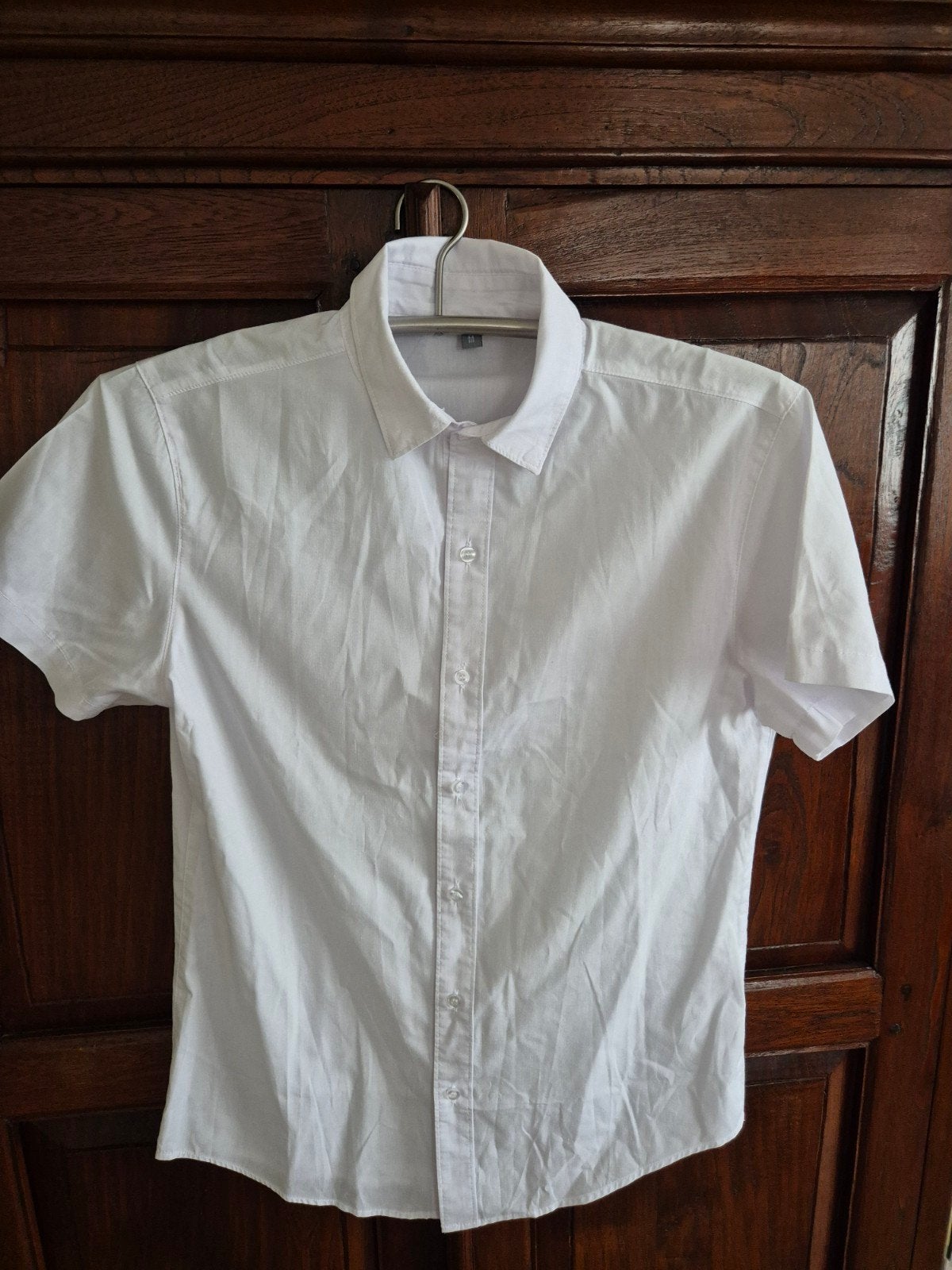 Wit overhemd met korte mouwen - Maat M, Kleding | Heren, Wit, Zo goed als nieuw, Zeeman, Halswijdte 39/40 (M)