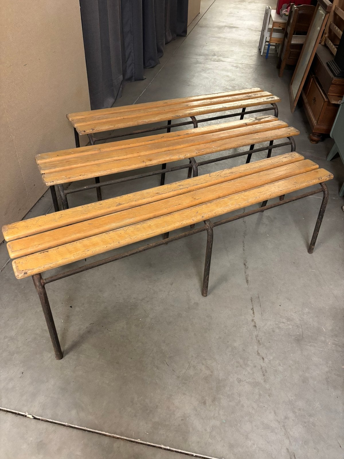 Vintage industriele houten bank / bankje / schoolbank, Ophalen of Verzenden
