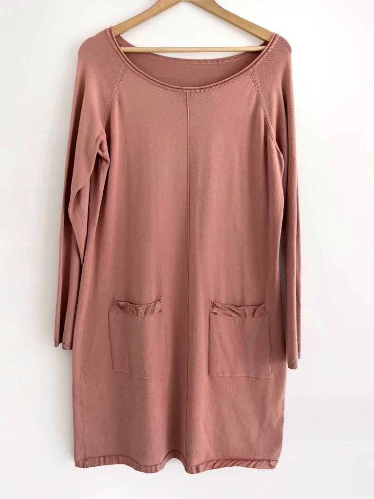 Oud roze fijn gebreide tuniek trui jurk - maat XL / 42, Maat 42/44 (L), Ophalen of Verzenden, Onbekend, Roze
