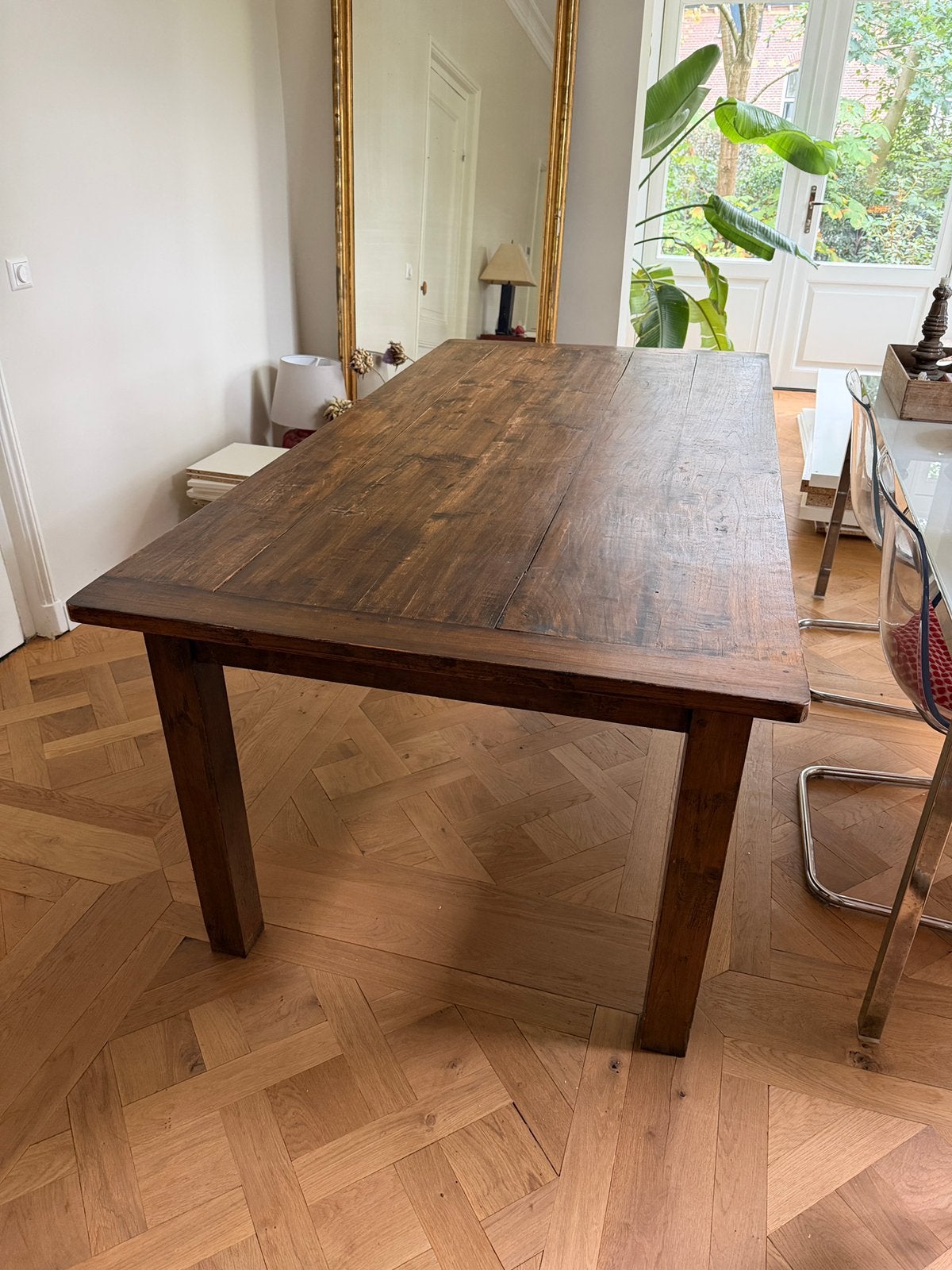 Prachtige grote houten tafel - eettafel 2 x 1 meter, h: 80cm, Ophalen, 200 cm of meer, 50 tot 100 cm, Zo goed als nieuw