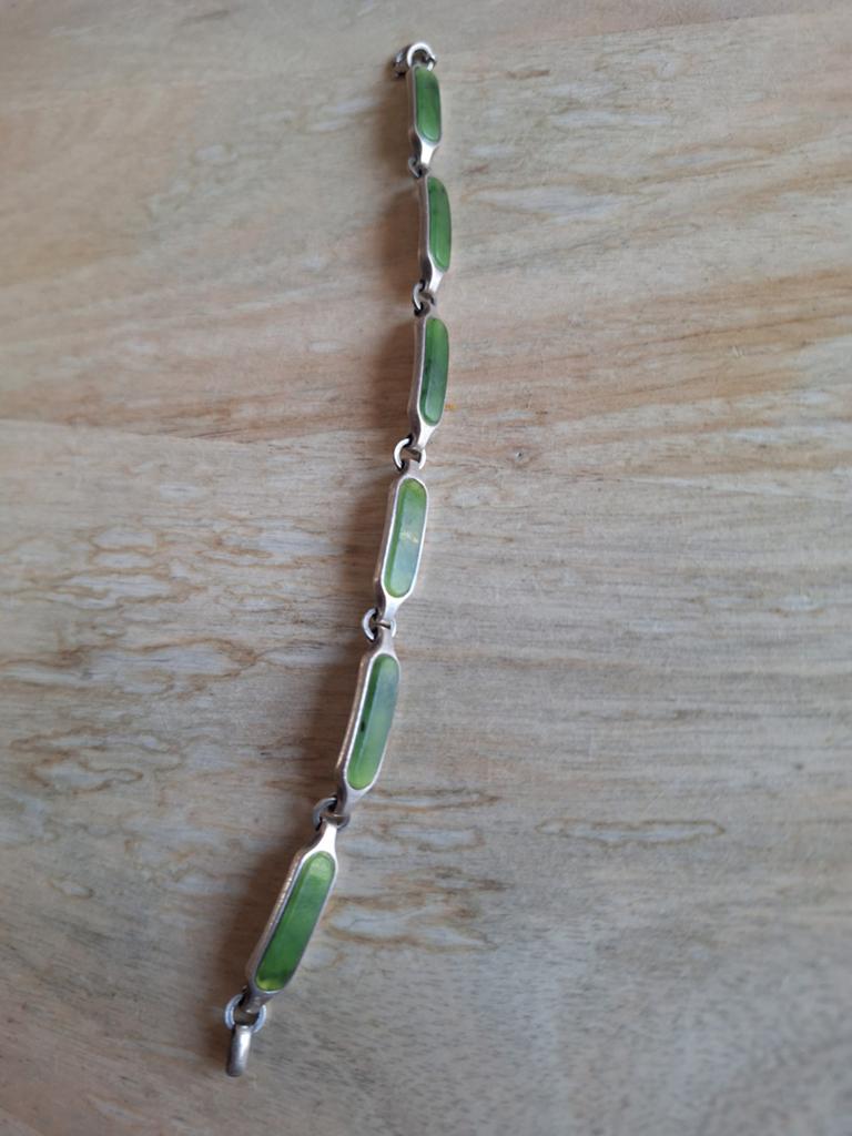 Zilveren armband met jade stenen, Sieraden, Tassen en Uiterlijk, Kettingen, Ophalen of Verzenden, Zo goed als nieuw, Zilver, Zilver
