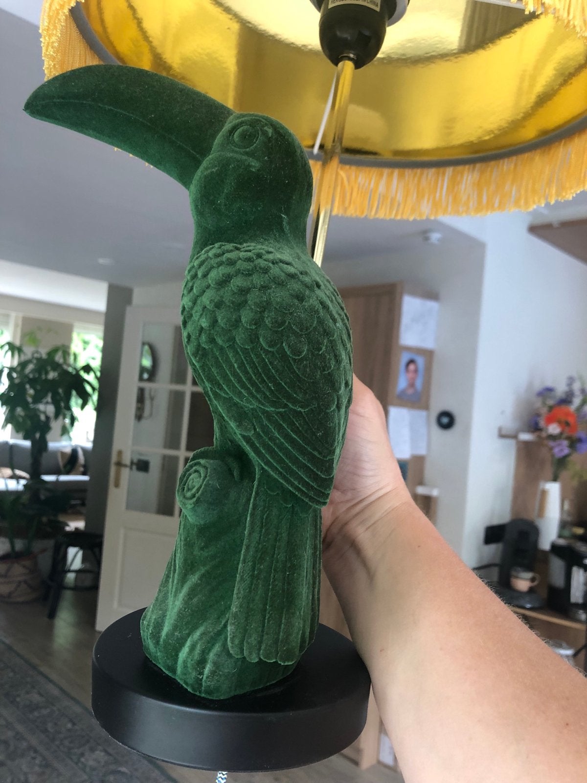 Toffe groene toekan lamp met velourse kap - Eyecatcher, Gebruikt, Groen, Textiel, Met kap