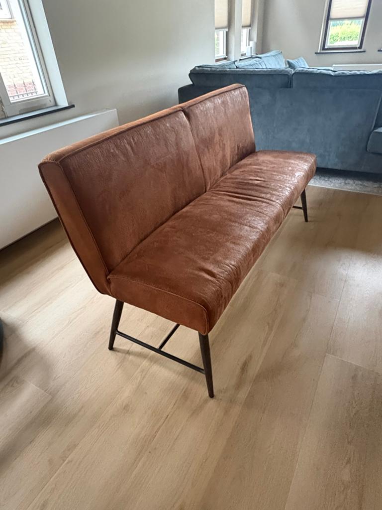 Stijlvolle (eetkamer) bank met metalen poten, Ophalen, Overige materialen, Gebruikt, Bruin