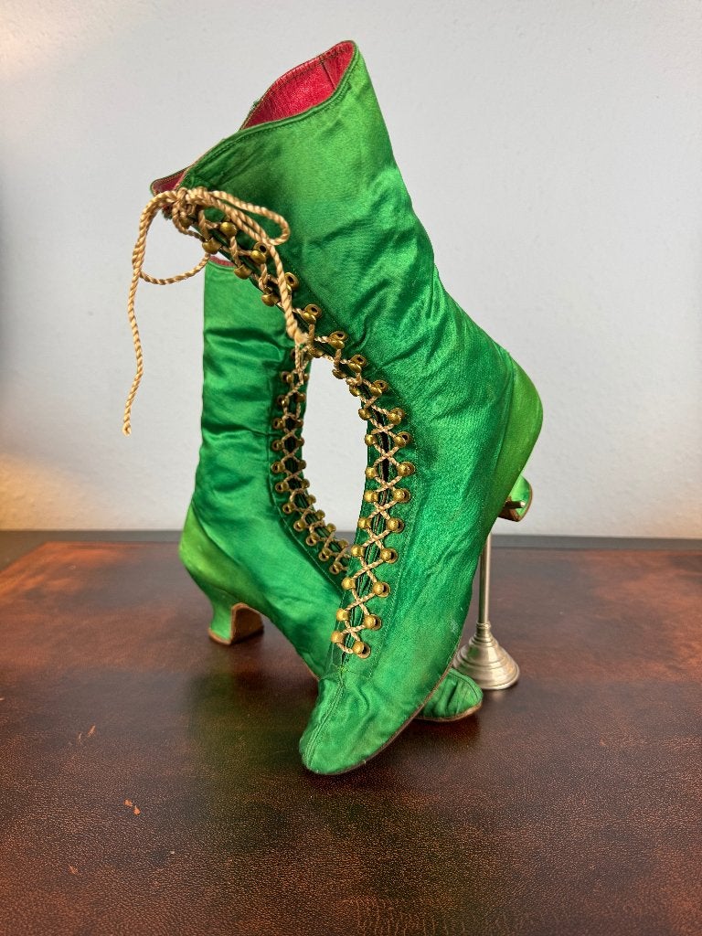 Antieke Victoriaanse zijden laarzen Rijglaarsjes, Antiek en Kunst, Verzenden, Dames