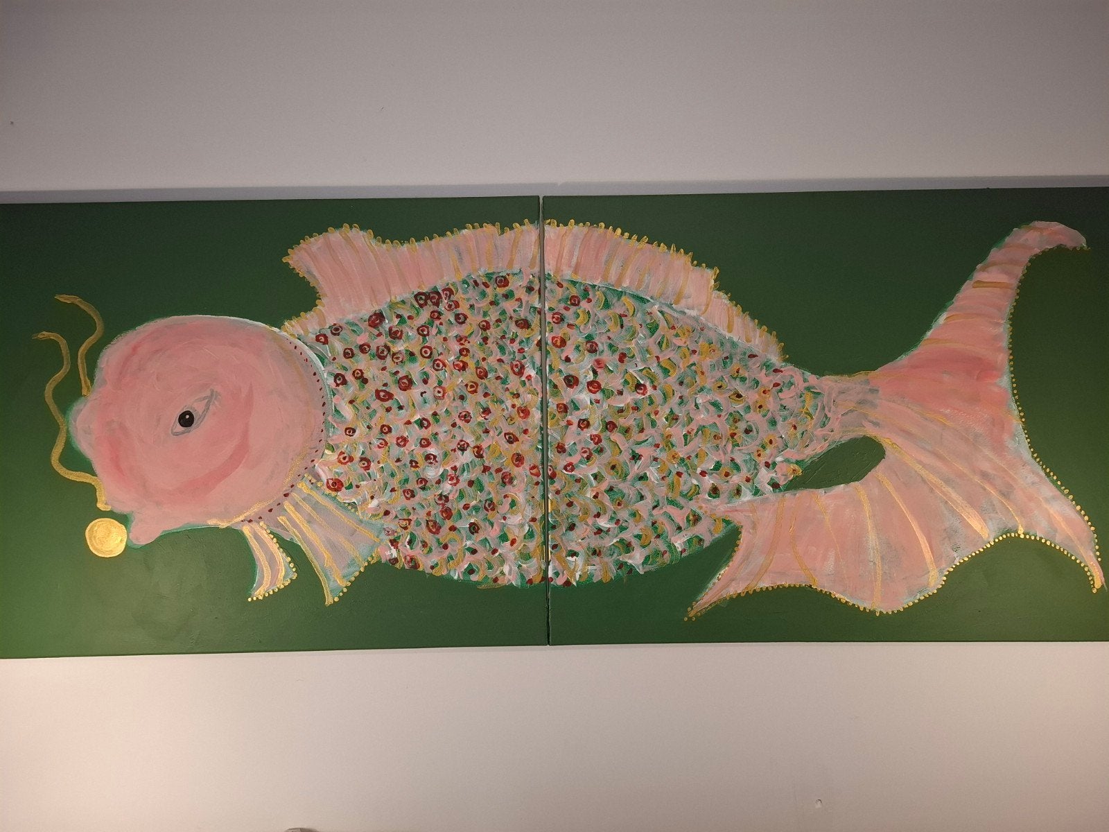 Groot Vis Schilderij - Acryl op doek - 160x60cm, Antiek en Kunst, Kunst | Schilderijen | Klassiek, Ophalen, Acrylverf, Overige stijlen