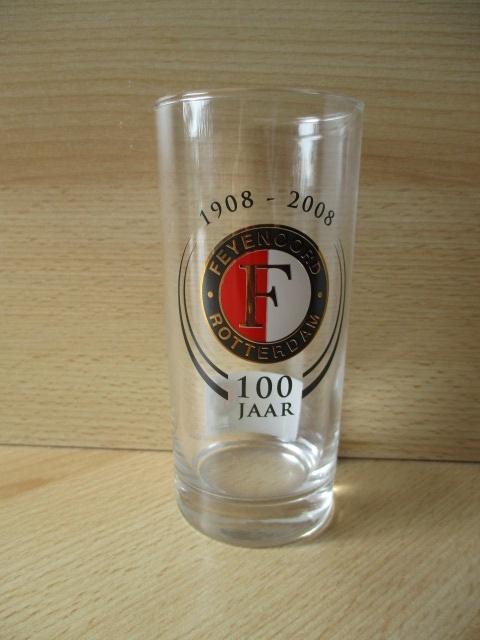 Feyenoord limonadeglas  100 jaar  1908-2008  13.5cm, Verzamelen, Ophalen of Verzenden, Zo goed als nieuw