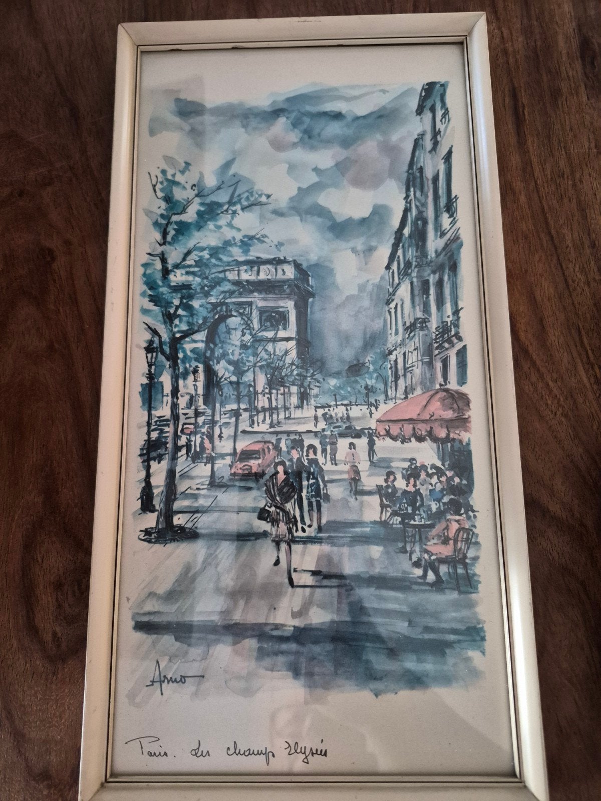 Set van 2 Vintage Aquarellen Parijs: Arc Triomphe & Eiffel, Ophalen of Verzenden