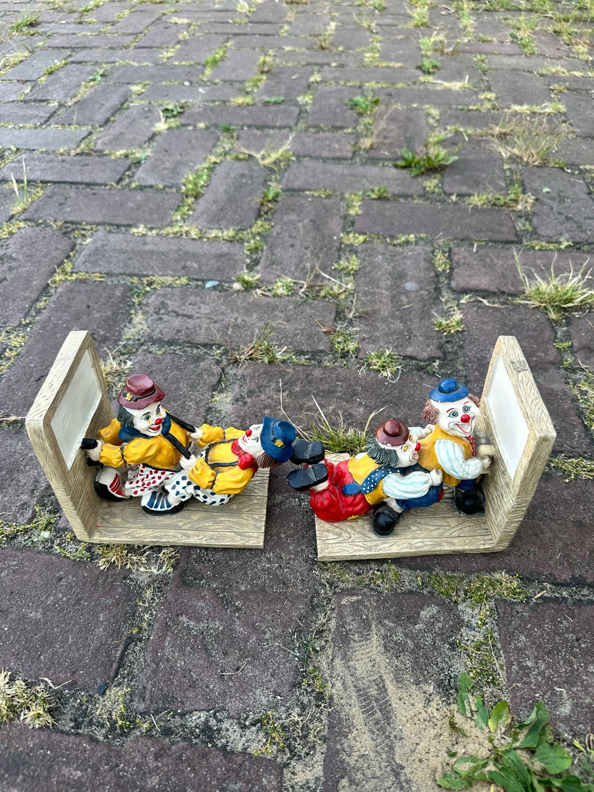 Vintage Boekensteunen Clowns - Decoratief en Uniek, Vintage, Gebruikt, Meerkleurig, Ophalen of Verzenden