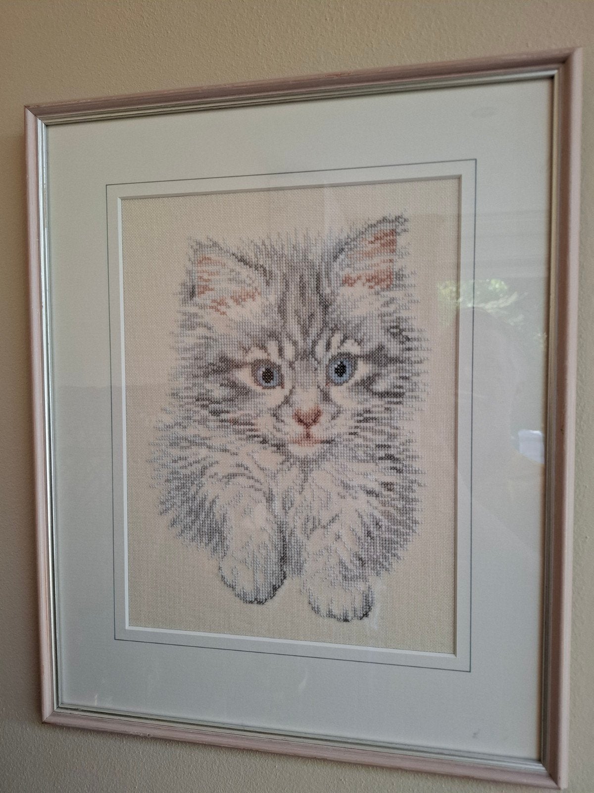 Prachtig ingelijst borduurwerk van een kat, Ophalen of Verzenden, Zo goed als nieuw, Handborduren, Overige typen