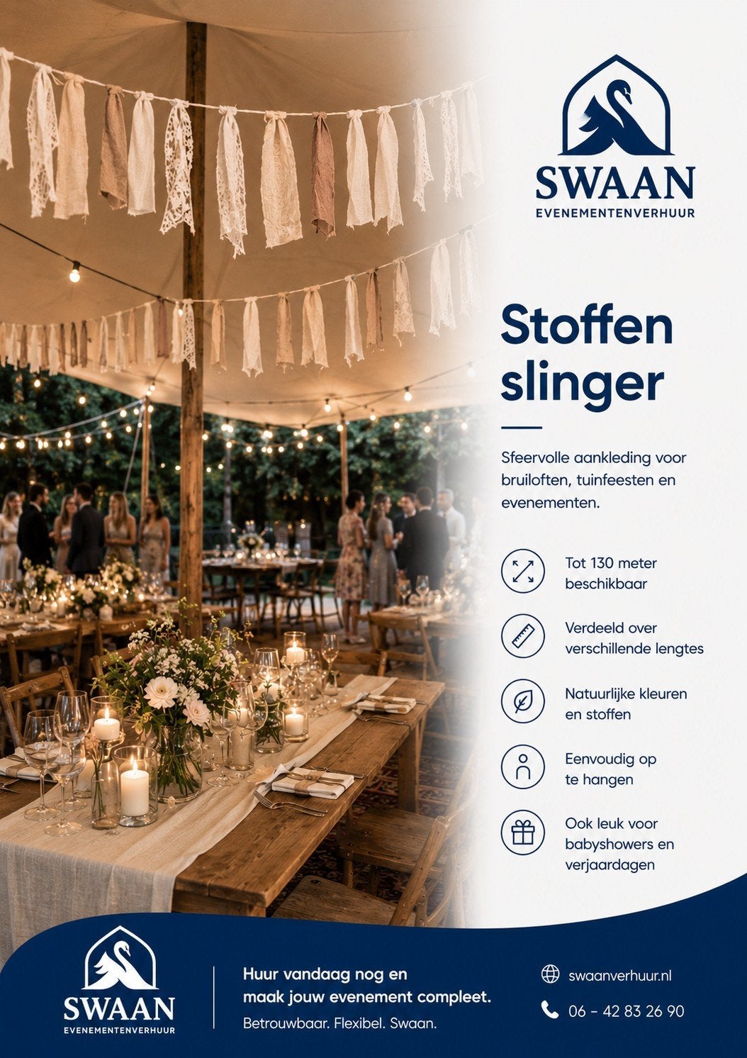Te huur | Stoffen slinger tot 130m bruiloft en feesten, Ophalen, Gebruikt, Geboorte of Huwelijk