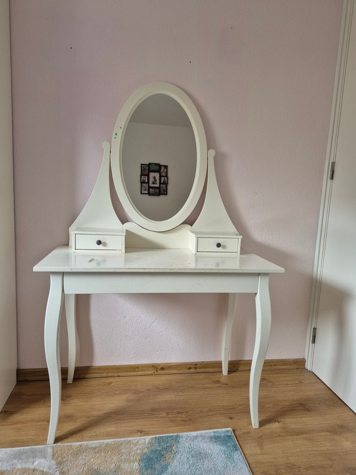 Witte kaptafel met spiegel en lade (opknapper), Ophalen, Gebruikt, 100 tot 150 cm, 50 tot 100 cm