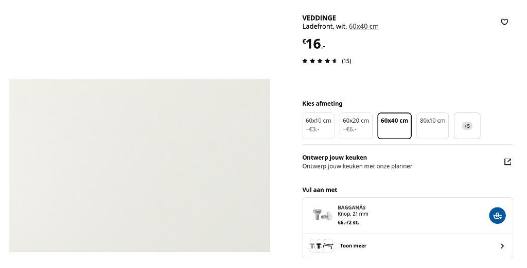 2 stuks Ikea VEDDINGE ladefront wit 60 x 40cm artnr 30205439, Huis en Inrichting, Keuken | Keukenelementen, Wit, Zo goed als nieuw