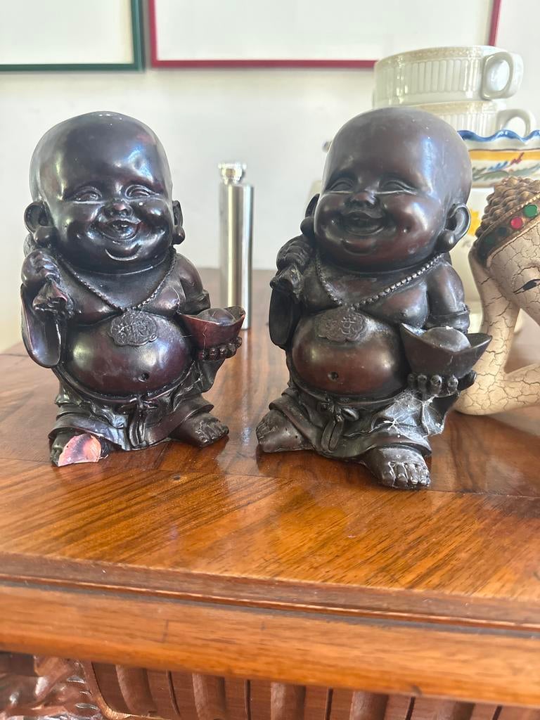 Set van 2 lachende Boeddha beeldjes, Ophalen of Verzenden, Gebruikt