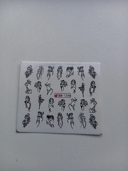 Velletje nagel water decals stickers BN-1246 vrouw zwart, Zwart, Nieuw, Ophalen of Verzenden, Handen en Nagels