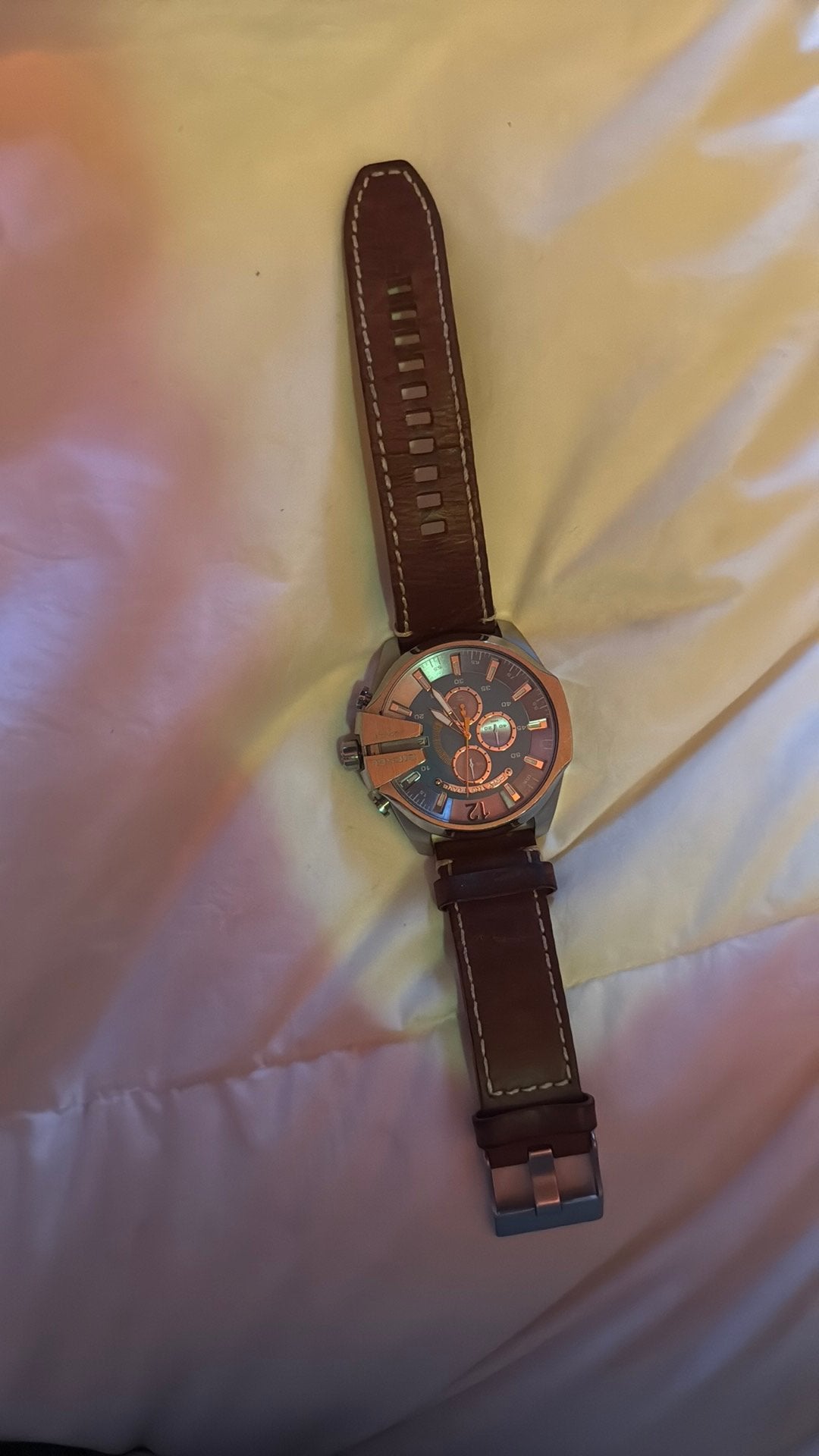 Diesel Rasp Chrono DZ4443 herenhorloge – blauw/bruin, Ophalen, Gebruikt, Leer, Overige merken