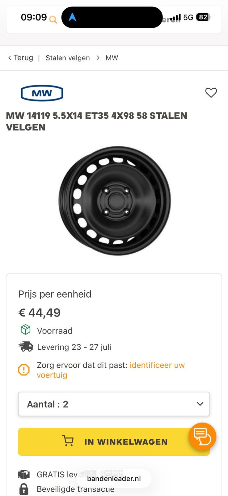 4x98 stalen velgen, Ophalen, Gebruikt